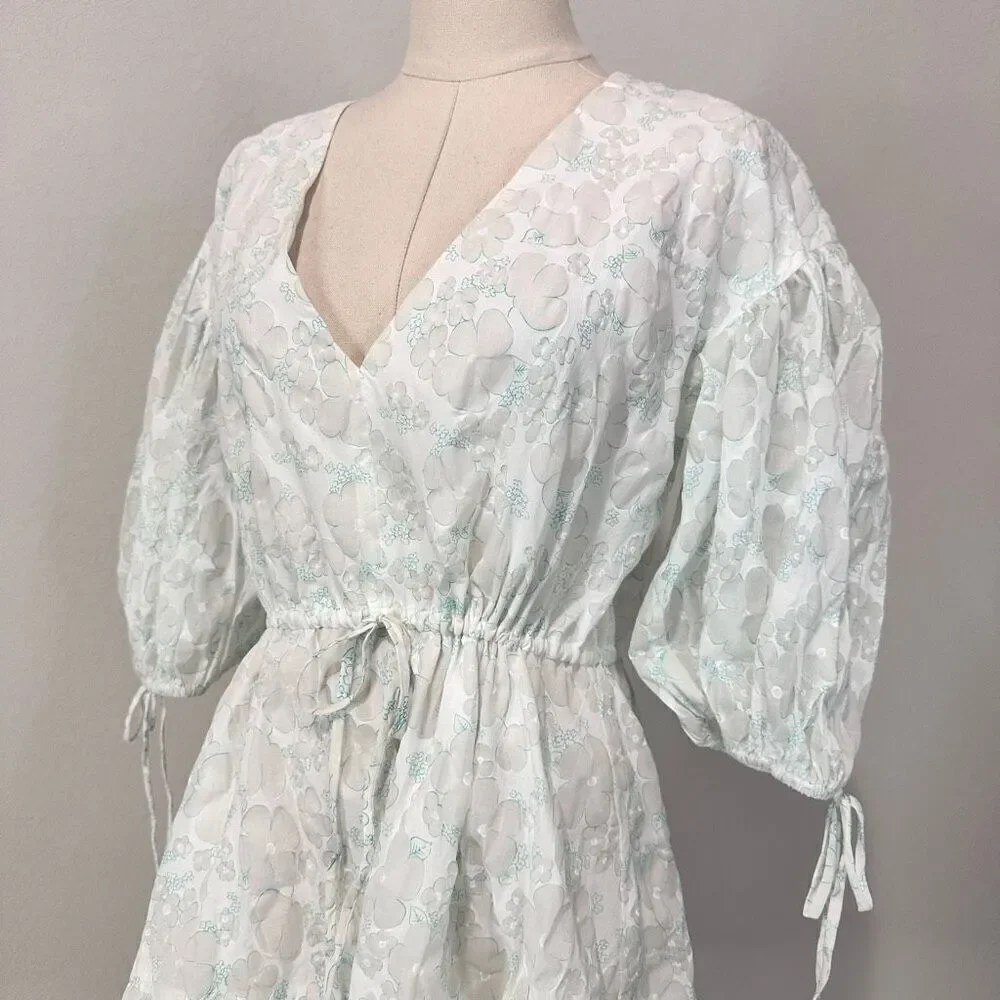 Amanda Uprichard Newman Minj Dress Puff Sleeve Size S Cottage Fairy Preppy